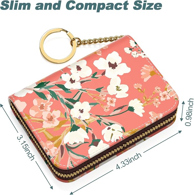 Nipichsha Credit Card Holder, Small RFID Card Wallet for Women, Slim Leather Card Holder Wallet, Credit Card Wallet Organizer, Pocket Business Card Case with Zipper & Keychain, Rosemary