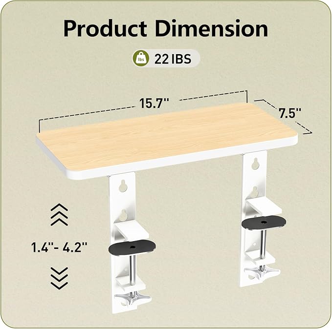 3 in 1 Clamp-on 15.7"×7.5" Desk Extender, Heavy-Duty Side/Top Desk Organizer Shelf, Adjustable Desktop Storage for Office Accessories, Monitor and Laptop Riser, Light Wood