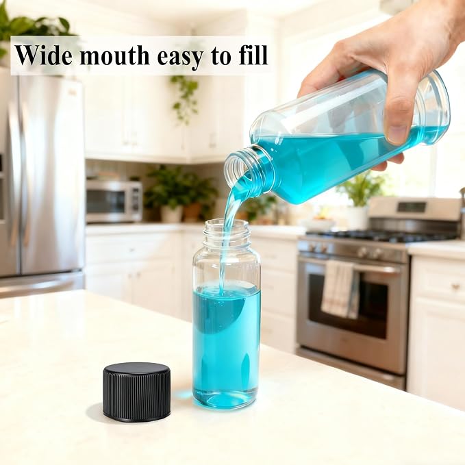 DNSEN Travel Bottles for Toiletries 3.4 oz Travel Size Mouthwash Bottles with Black Screw Cap, BPA Free Leak-Proof Portable Liquid Container 5 pack