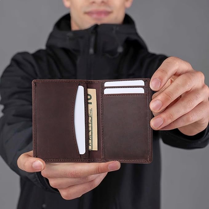 FOXHACKLE Full Grain Leather Credit Card Holder for Men and Women, Slim Bifold RFID Blocking Wallet, Thin Front Pocket Minimalist Wallet, Small Card Case.