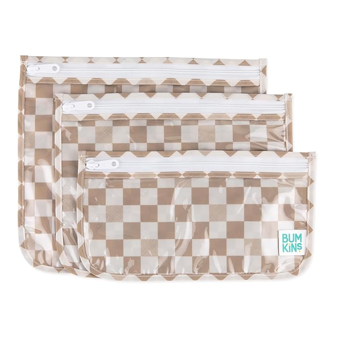 Bumkins Roamio Travel Bag, Toiletry, TSA Approved Pouch, Zip Quart Size Airline Compliant, Clear-Sided, Baby, Diaper Organization, Makeup, Accessories, Packing, Set of 3 Sizes, Beige Check