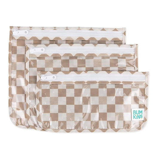 Bumkins Roamio Travel Bag, Toiletry, TSA Approved Pouch, Zip Quart Size Airline Compliant, Clear-Sided, Baby, Diaper Organization, Makeup, Accessories, Packing, Set of 3 Sizes, Beige Check