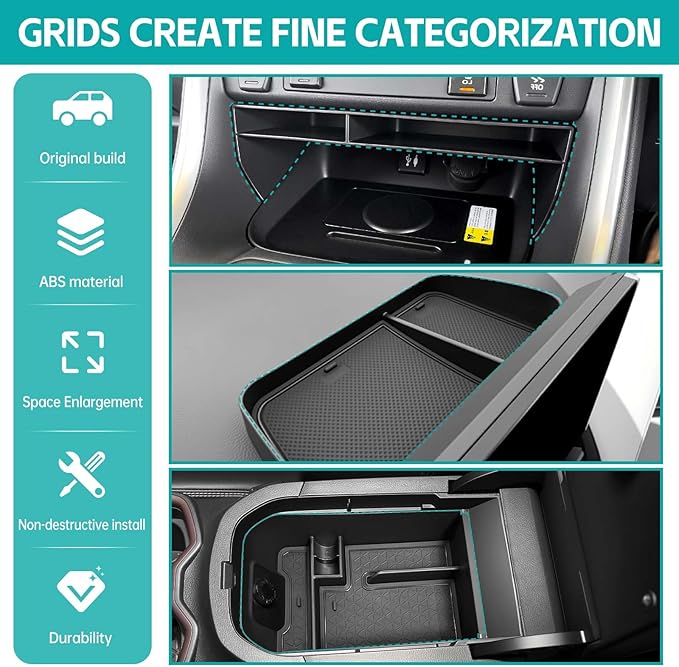 3PCS Center Console Organizer Tray Compatible with 2019-2025 Toyota RAV4 RAV-4 & Prime Accessories, Insert Gear Shift Divider Slot & Armrest Storage Box & Dash Organizer (ONLY Fit 8" Screen)