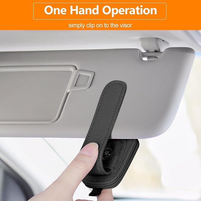 Sunglasses Holders for Car Visor, 2 Pack Magnetic Leather Sunglass Clip for Car Visor, Car Glasses Holder and Ticket Card Clip, Eyeglass Holder for Car Visor Accessories (Black)
