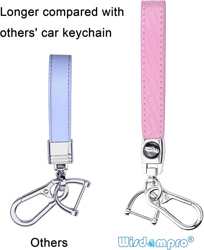 Wisdompro Microfiber Leather Car Keychain, Universal Key Fob Keychain Leather Key Chain Holder with 3 Keyrings and 1 Screwdriver for Men and Women - Pink