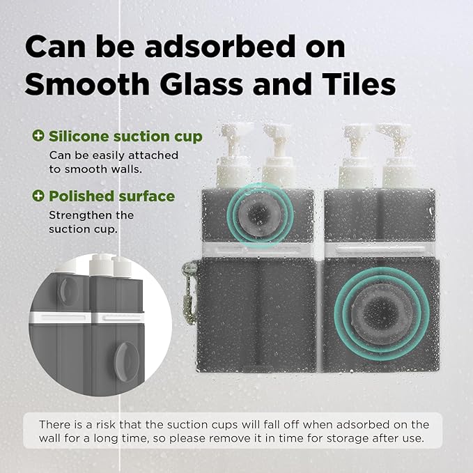 Travel Bottles for Toiletries, TSA Approved Travel Shampoo and Conditioner Bottles with Suction Cups, Gray