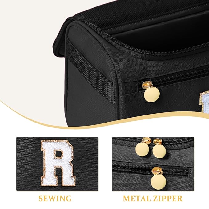 COSHAYSOO Personalized Hanging Travel Toiletry Bag for Women College Teen Girls Toiletries Travel Size Makeup Toiletries, Summer Vacation Essentials Monogrammed Gifts Black R