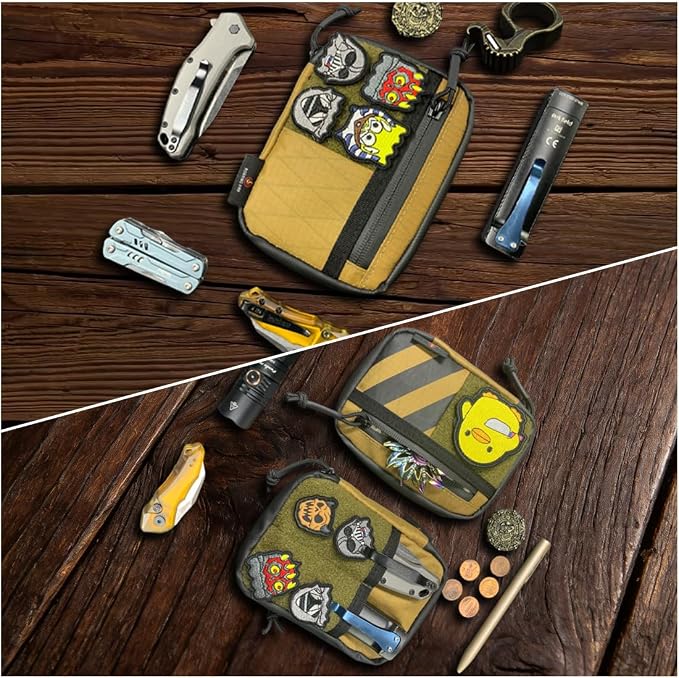 ROARING FIRE Brigos EDC Organizer Pouch Nylon Utility Pouch with RFID Theft-Proof Pocket. EDC Pocket Organizer Pouch for Men, 3 YKK Zipper Pockets, 5 Insert Pockets (Black Stripes Pattern Version)