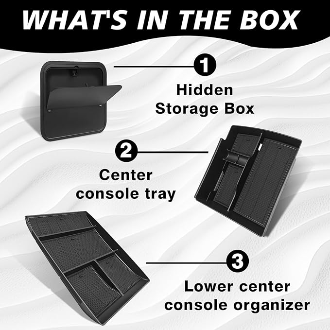 Muslogy Center Console Organizer Compatible with 2024-2026 GMC Acadia&Chevy Traverse Accessories Interior Storage Insert Tray Secret Compartment(Lower Center Tray+Console Organizer+Hidden Box)