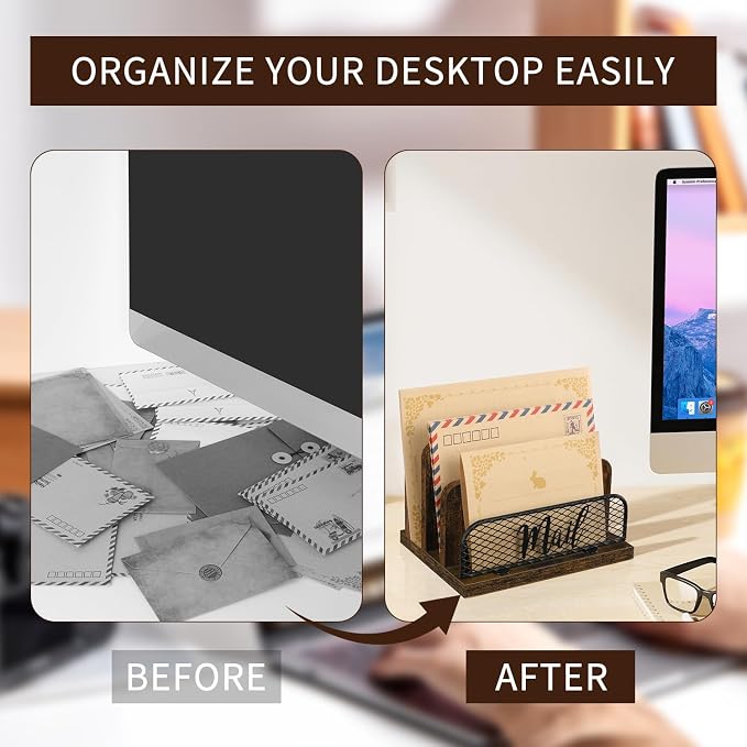 YINMIT Mail Organizer Countertop, Mail Holder with 3-Slot, Desktop Mail Sorter, Mail Organizer for Desk, Letter Sorter File Holder, Office Desk Organizers and Accessories