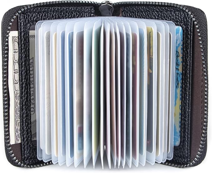 Suweibuke Genuine Leather Credit Card Holder Zipper Wallet RFID Blocking Secure Card Case ID Case Organizer (Classic-Black Pebbled Genuine Leather)