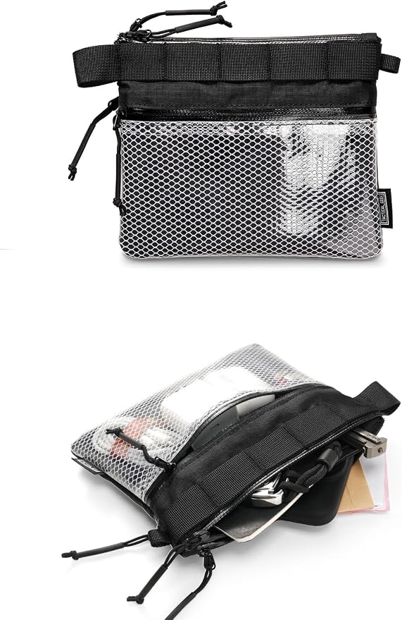 TACTICAL_GEEK EDC Modular Carry Pouch, Waterproof Nylon Organization, Multifunctional Utility Carry Pouch, Semi-Transparent Mesh Pouch for Storing Tools, Daily Necessities
