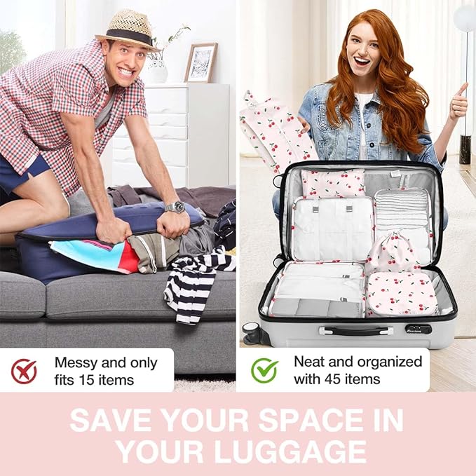 8 Set Packing Cubes for Suitcases,Packing Cube with Shoe, Cosmetics, Clothing, and Accessories Bags Packing Cubes for Travel Luggage Organizer Women Men(Cherry)