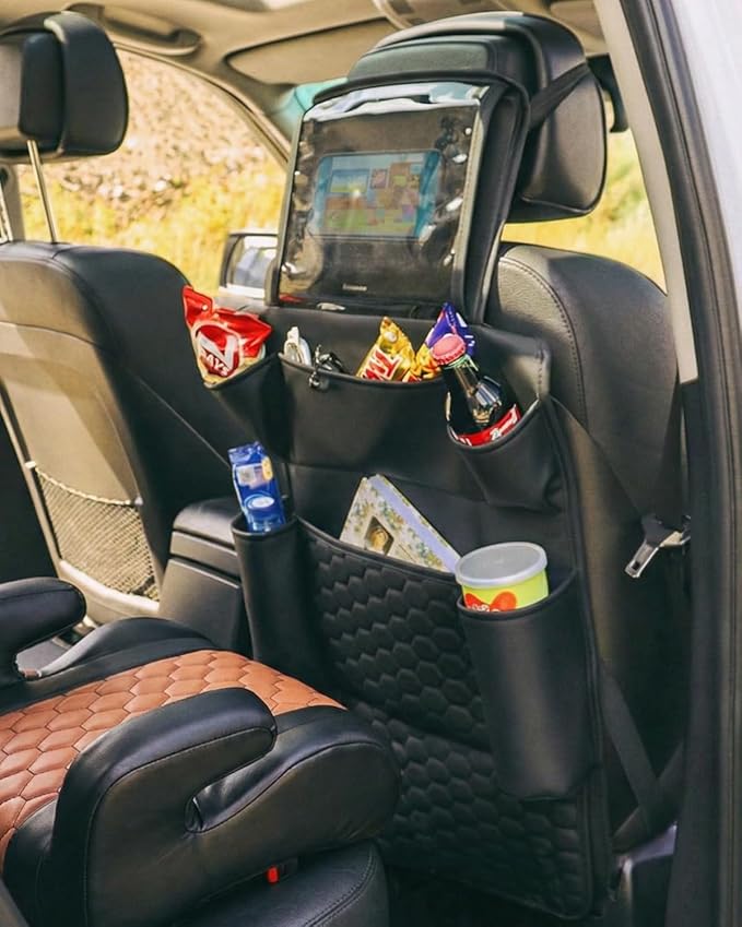 Owleys Black Car Seat Set: Backseat Organizers & Waterproof Protector for Child Seats Toy Storage in Black, Brown, Tan Guard Against Dirt, Scratches, Stains on Leather