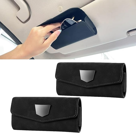 WEIHAO 2Packs Magnetic Sunglass Holder for Car Visor Clip, Suede Sunglasses Case for Car, SUV, Truck, Most Vehicles, Universal Eye Glass Holder for Car Visor Storage Case (Black)