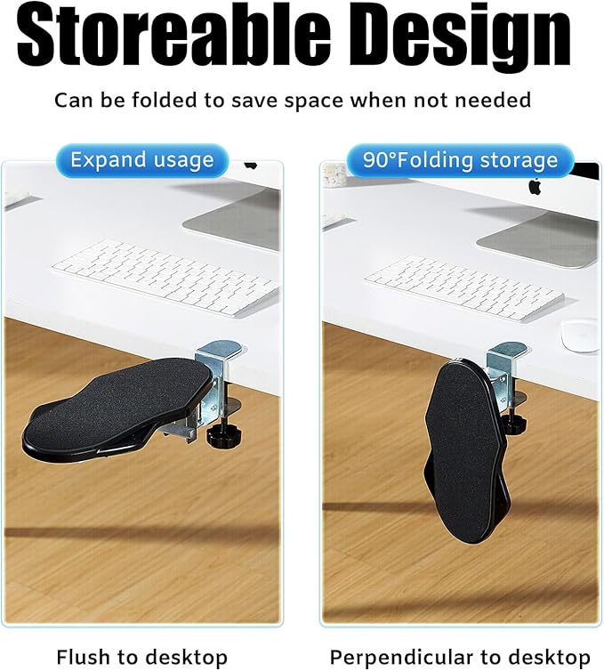 Computer Arm Rest for Desk, 180° Adjustable Rotating Desk Extender Tray, 90° Foldable Elbow Arm Support, Ergonomic Desk Arm Wrist Rest Shelf for Home and Office