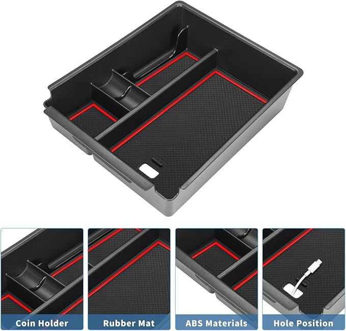POSAID Center Console Organizer for 2022 2023 2024 Hyundai Santa Cruz Center Console Armrest Tray for 2022 Hyundai Tucson NX4 Storage Box Insert Tray with Coin Holder, Red Trim