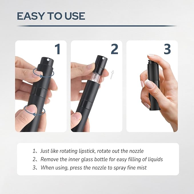 Fusupak Perfume Atomizer Travel Bottle Refillable: Cologne Sprayer Portable for Men - Mini Spray Empty for Refill - 8ml Small Size Black