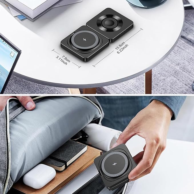 3 in 1 Wireless Charger Charging Stand Station Foldable for Mag-Safe Charging, 15W Fast Charge iPhone 17 Pro Max/17 Air/16/15/14 Plus/13/12 Mini,Air Pods,Apple Watch Series