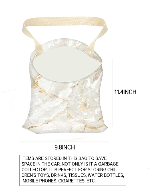 Car Garbage Can, Car Trash Bag, Car Garbage Bag, Hanging Car Trash Can for Car Accessories, Vehicle, Travelling, Camping, Cute Car Back Seat Organizer, Cute White Marble