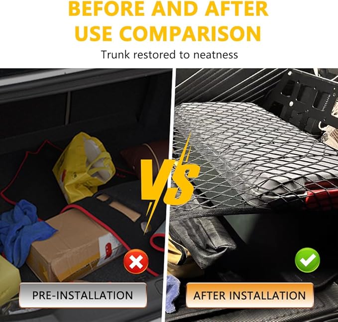 Universal Cargo Net for SUV,High Elastic 31"x22" to 63"x47" Trunk Net for SUV with Fastening Kits,Multi-Purpose Automotive Cargo Nets and Trunk Organizer for Car