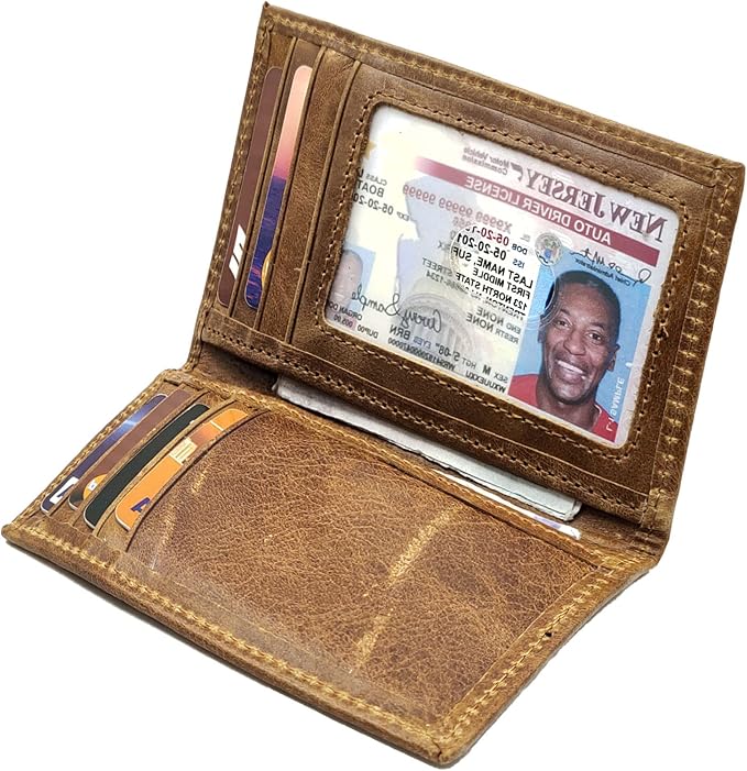 Slim Thin ID/Credit Card Holder RFID Genuine Leather Bifold Front Pocket Wallet