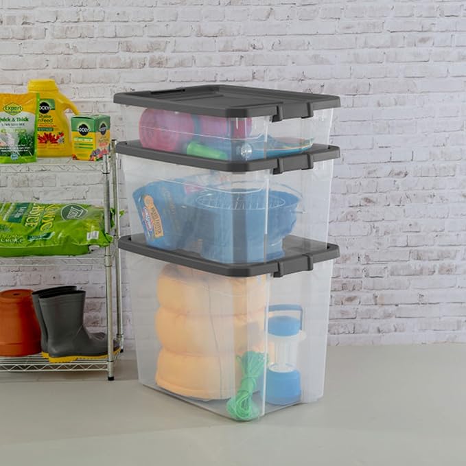 STERILITE 108 QT. Clear Stacker Storage Container Tote with Latching LID 4-Pack 4 X 1