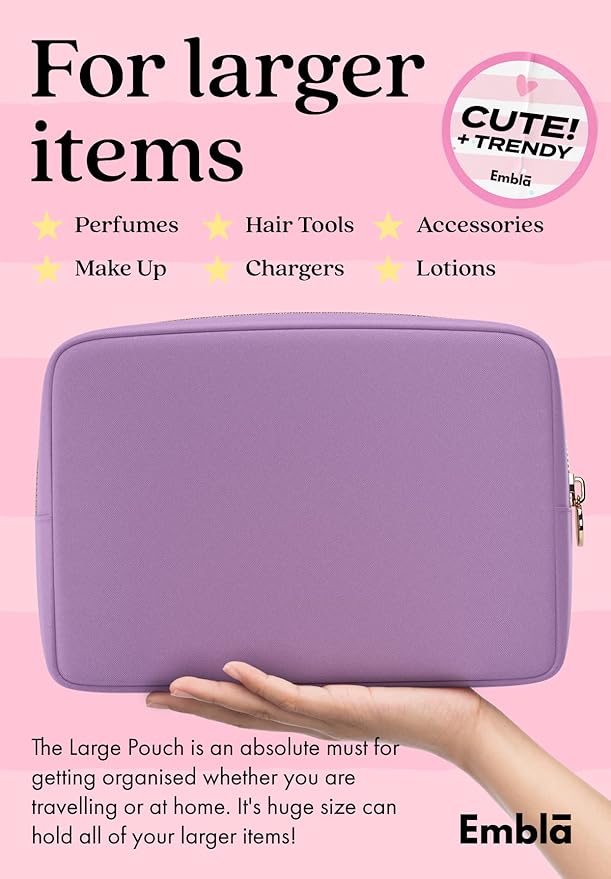 Embla Large Makeup Bag and Waterproof Nylon Travel Toiletry Bag, Large Capacity Cosmetic Zipper Pouch, Purple