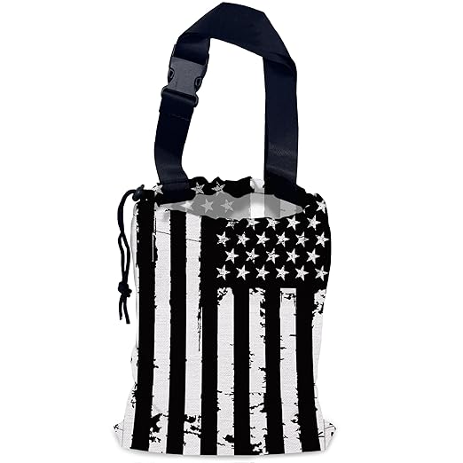 Retro American Flag Car Trash Bag,Hanging Drawstring Car Garbage Bag,Waterproof Canvas Car Back Seat Organizer with Adjustable Buckle,for Vehicles,SUVs,Camping,Road Trips