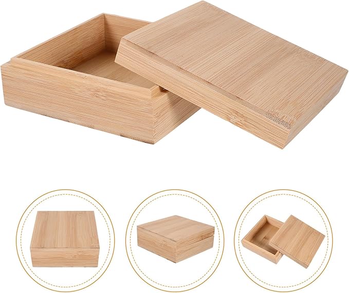 Wooden Desktop Organizer Storage Box with Lid Small Square Storage Bin for Sundries for Office and Home Desk Organization