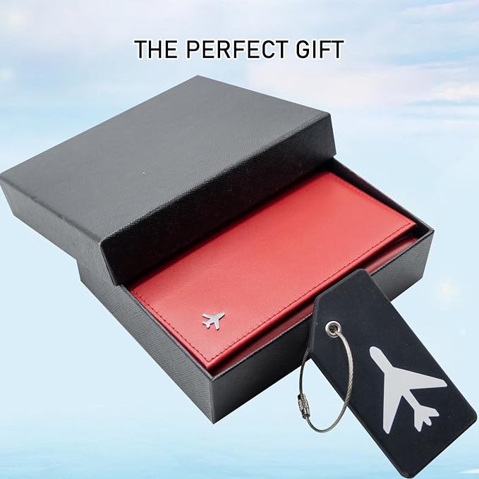 Pilot Wallet Passport Holder RFID Blocking Nappa Leather Travel Wallet, Stylish Travel Companion for Aviation Professionals (Red)