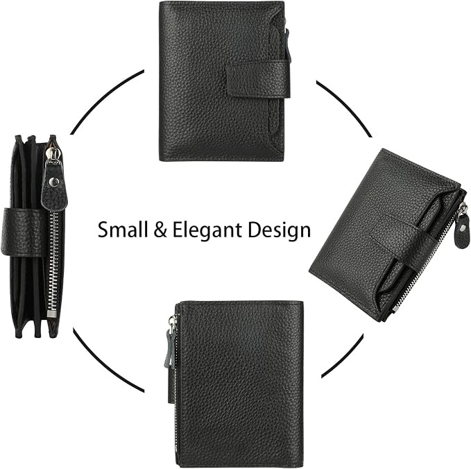 Lavemi Small Compact Women Wallet RFID Blocking Genuine Leather Bifold Purse with ID Windows