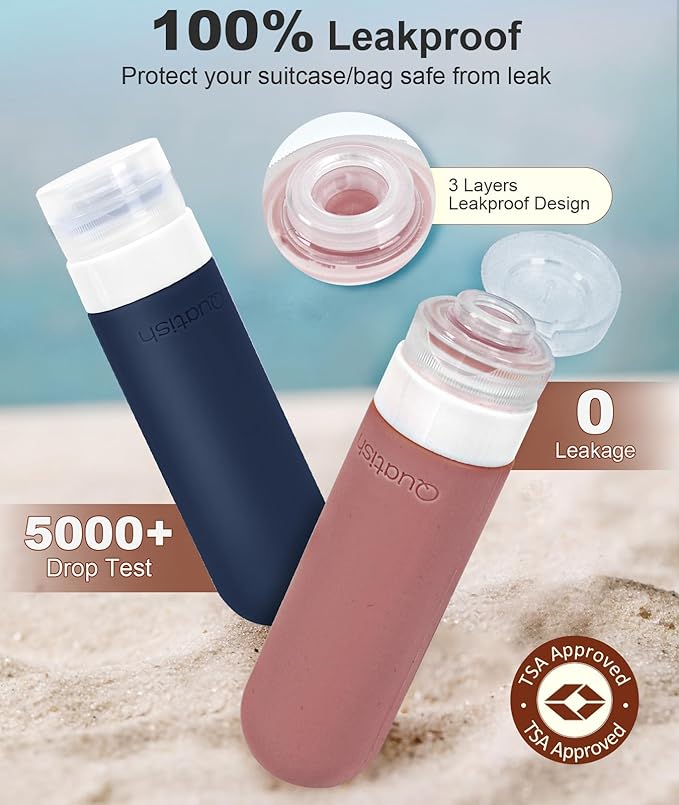 Quatish Travel Bottles for Toiletries 6 Pack, Original Patented Leakproof 3 oz Tsa Approved Travel Size Containers, BPA Free Silicone Shampoo and Conditioner Bottle, Cruise Camping Essentials, Morandi