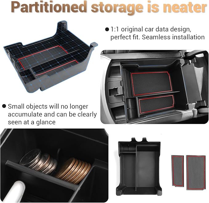 YEE PIN for 2024 Ford Edge Center Console Organizer Tray for 2021-2024 Edge SE/SEL/ST-Line/Titanium/ST Middle Console Organizer Center Console Storage Tray for 2024 Ford Edge SEL Accessories(Red)