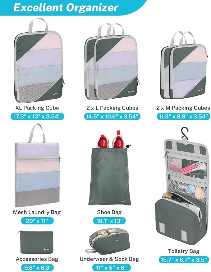 Compression Packing Cubes, Gonex Extensible Storage Mesh Bags Organizers