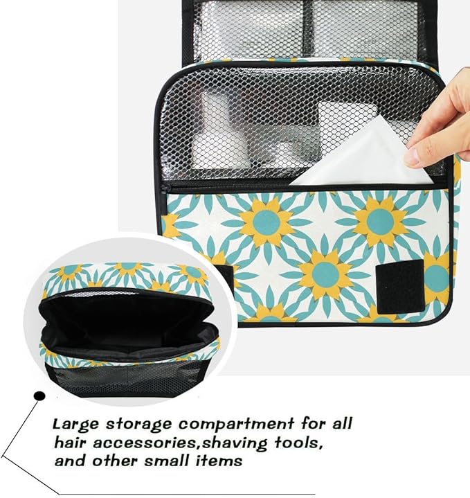 Hanging Travel Toiletry Bag Sunflowers Starburst Turquoise Kit Makeup Case Cosmetics Organizer for Men Women