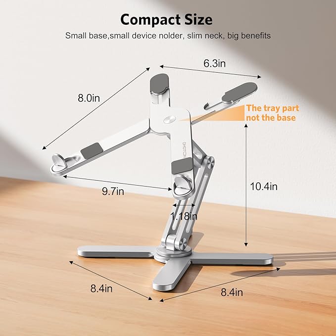 OMOTON LA10 360° Rotating Laptop Stand Riser for Desk, Ergonomic Foldable Computer Stand Adjustable Height Angles for Collaborative Work, Easy Storage Fit Macbooks,All Laptops up to 16 inches, Silver