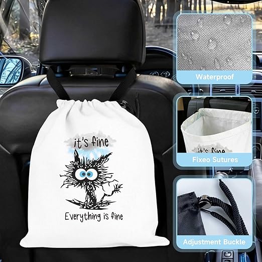Black Cat Car Trash Bag - Waterproof Car Trash Bag Hanging Leakproof Car Garbage Bag - Washable Reusable Trash Bag for Car Interior Hanging Organizer Storage Vehicle Travelling Camping