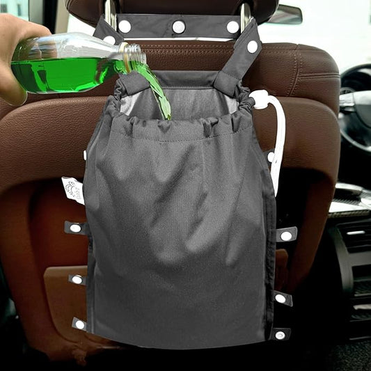 FLOCK THREE Leak-Proof Waterproof Car Trash Bag Foldable Multipurpose Trash bin Container Storage Cute Grocery Organizer Bag for Automotive Front or Back Seat in Cars SUVs and Trucks (Black)