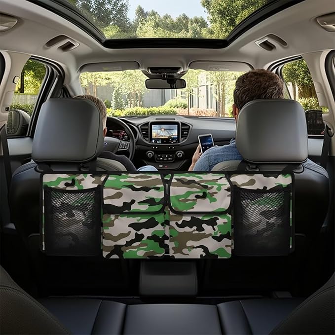Camouflage Back Seat Trunk Organizer,Space Saving Car Trunk Storage Organizer with Lid Keep your Trunk Clean and Tidy 4 Large Pockets Car Organizer for Kids,Travel