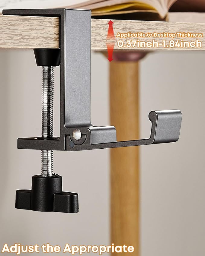 JAKO Headphone Stand for Desk, Aluminum Alloy Foldable Headphone Holder - Headset Stand Hook Mount, PC Gaming Headset Holder Under Desk Clamp for Office, Computer, Student Class Table, Handmade Table