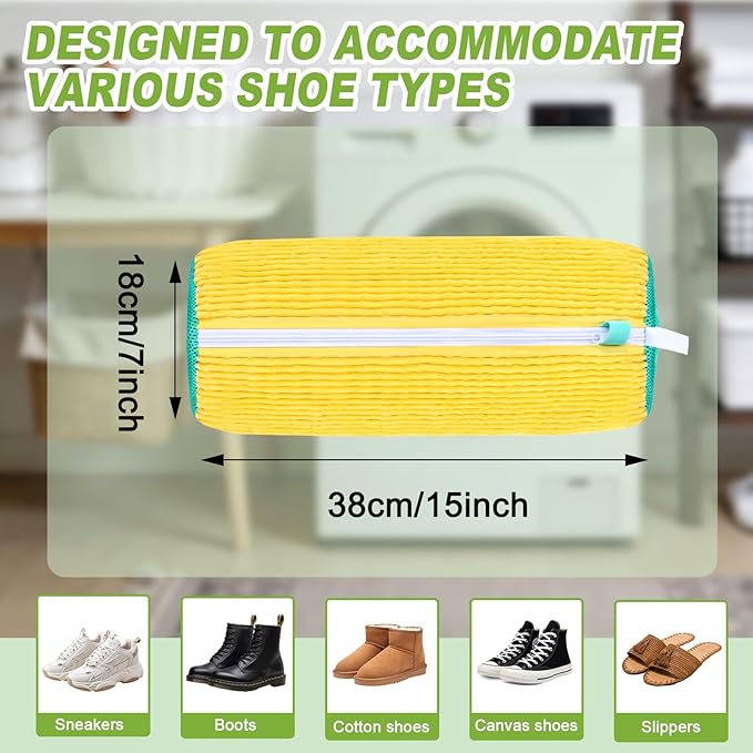 Shoe Washing Machine Bag, 2 Pack 360° Deep Cleaning Protects Shoes & Washer, Sneaker Shoe Cleaner Bag,Fits Most Shoes Sizes for Men Women, Reusable Laundry Shoe Bag for Washer Dryer & Travel,Yellow