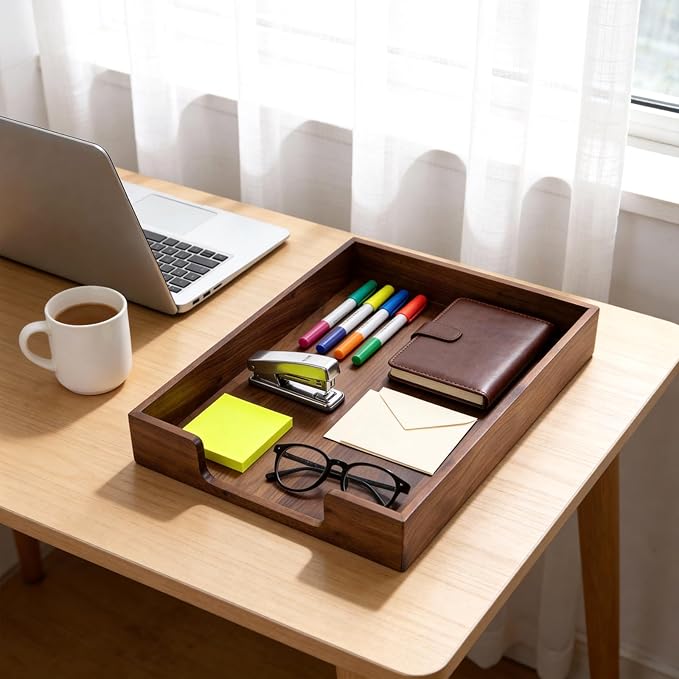 Bamber Wood Letter Tray Wooden Desk Organizer Paper Document File Tray for Office Supplies Collection Folders Notebooks, Black Walnut
