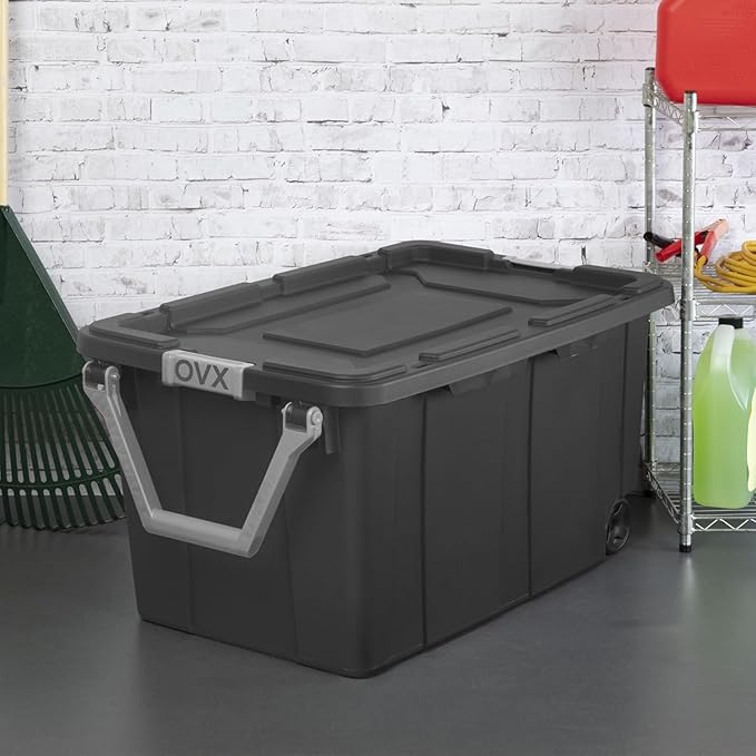 Heavy - Duty 40 Gal Wheeled Storage Bin with Lid, Large Plastic Tote for Garage/Camping/Moving - Black Industrial Storage Container (1)