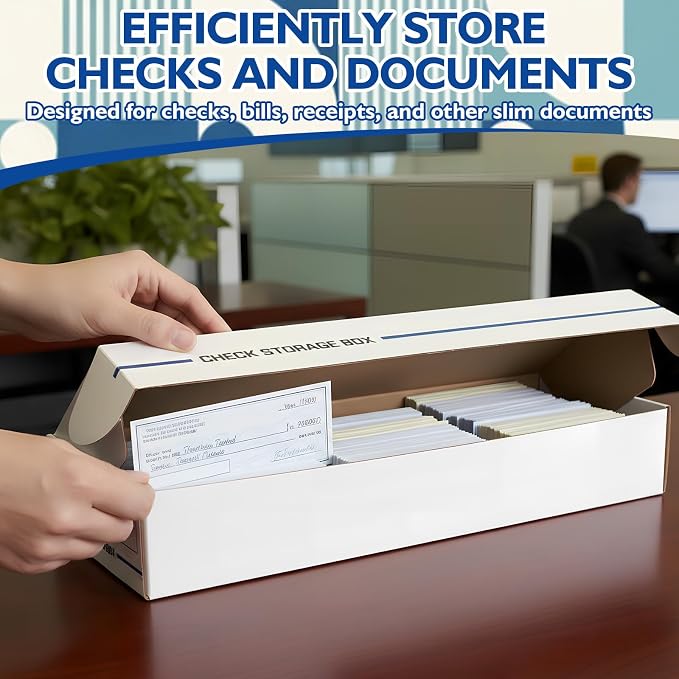 Ctosree 12 Pack File Check/deposit Slip Storage Box, Standard Setup, Attached Lid, 4 x 9 x 24 Inches, White/blue, Flip Top Closure, Lightweight, Stackable for File, Check, Deposit