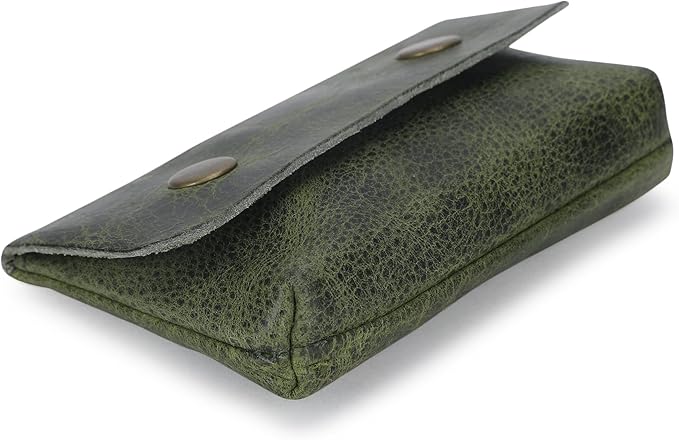 Leather Double Coin Pouch Premium Cash & Card Holder Compact Cable Organizer Travel Makeup Bag, Handmade Artisan Craft Vintage Leather Accessories Multipurpose Wallet & Organizer (Green)