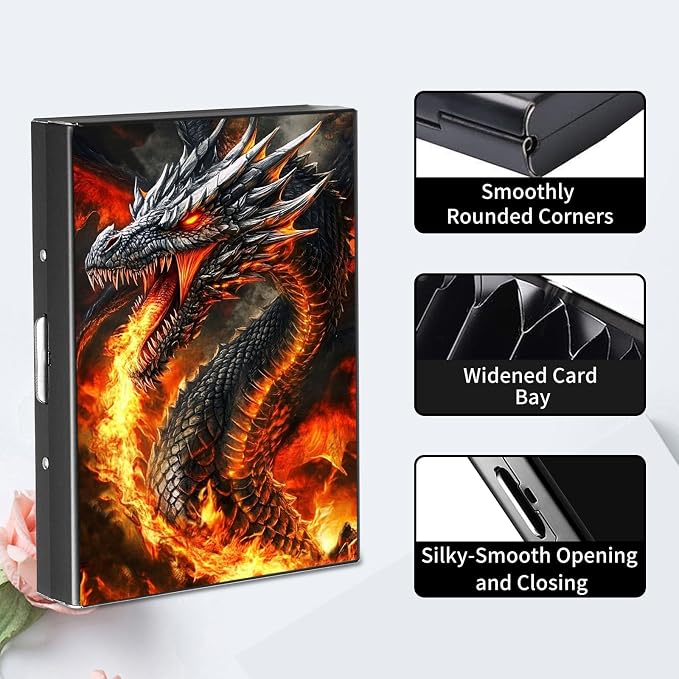 RFID Metal Wallet Credit Cards Holder Slim Mini Business Card Holder Metal ID Case Gift for Men Women,Fierce Dragon