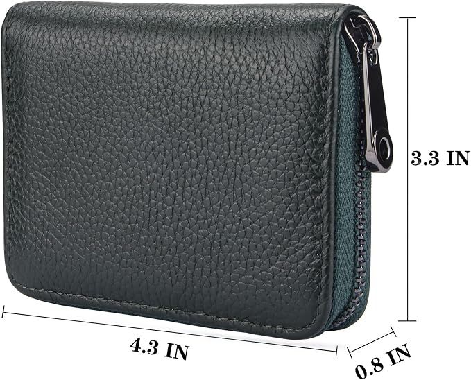 Suweibuke Genuine Leather Credit Card Holder Zipper Wallet RFID Blocking Secure Card Case ID Case Organizer (Black Green)
