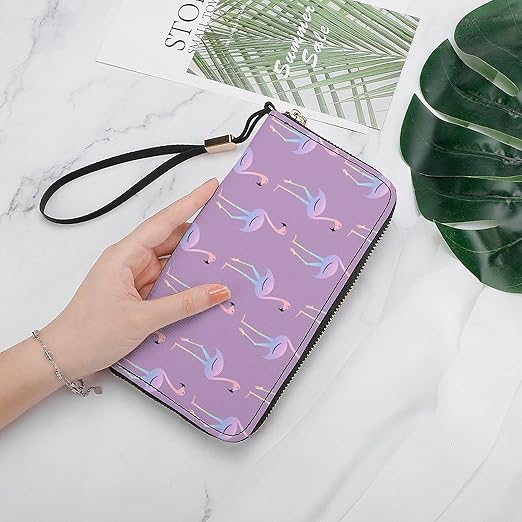 Unisex Zip Around Wallet for Adults Teens Beautiful And Colorful Rainbow Flamingo Coin Pouch Cash Pocket PU Leather Wallets Card Holder Organizer Designer Purse with Wristlet Strap