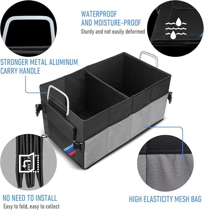Car Trunk Organizer, Portable, Collapsible, Waterproof, Oxford Cloth, Aluminum Handle, Ideal for SUVs, Cars, Camping, Storage